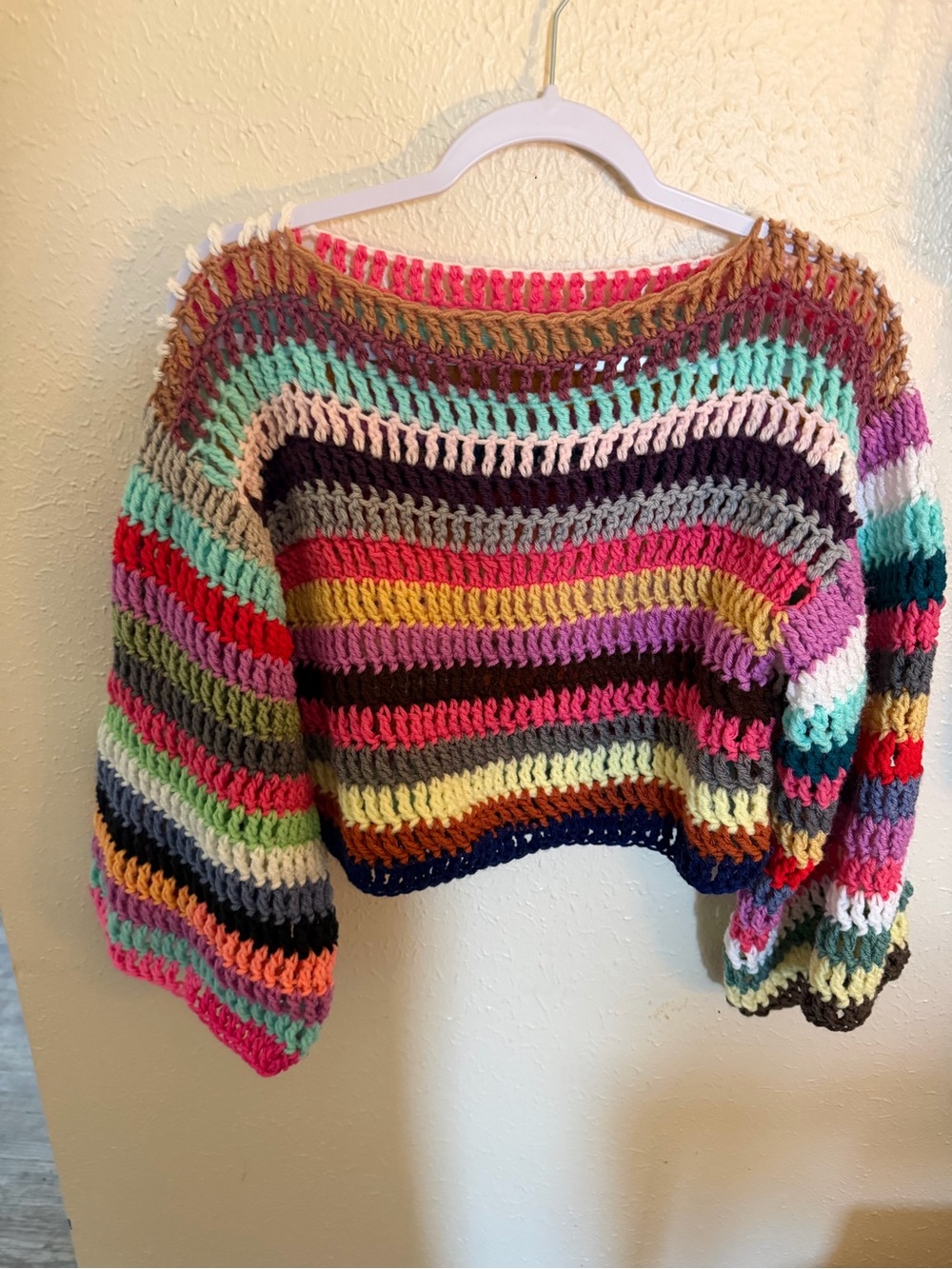 New Multicolor Striped Crochet Knit Women's Sweater